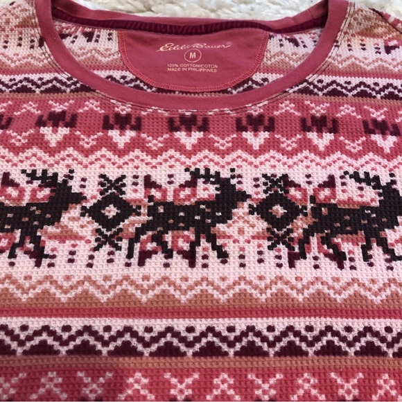 Eddie Bauer Fair Isle waffle knit long sleeve pink top size M - Picture 2 of 4